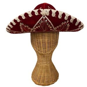 Belri Hats Authentic Sombrero Mariachi Mexican Hand Made Red Velvet Gold Trim